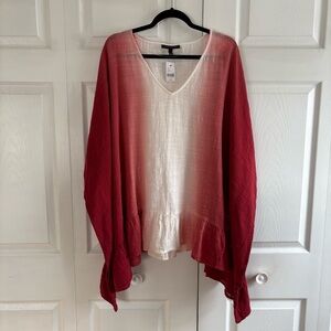 Lane Bryant Red Ombre Gauze Top 26/28 Ruffle Hem Oversized Poncho Tunic‎ Coastal